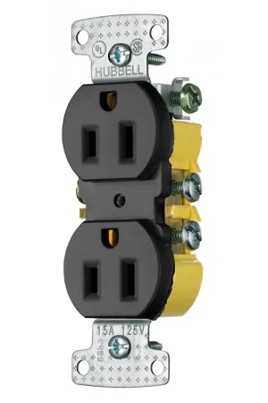 Hubbell RR15BK 15 Amp 125 Volt 2-Pole 3-Wire NEMA 5-15R Black Duplex Receptacle Save Now