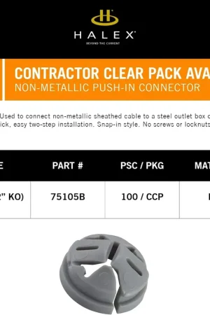 Trusted Brand Halex 75105B Knockout Non-Metallic Push In Connector 3/8 Inch to ½ Inch